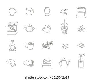 coffee shop thin line design icon set