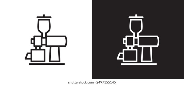 Coffee shop tools icon. Coffee maker equipment icon. Manual grinder, Coffee brewing methods. Coffee maker equipment icon.  Vector illustration in black and white background. Eps10