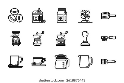 coffee shop tools menu cafe drinking icons. outline minimal style icon set