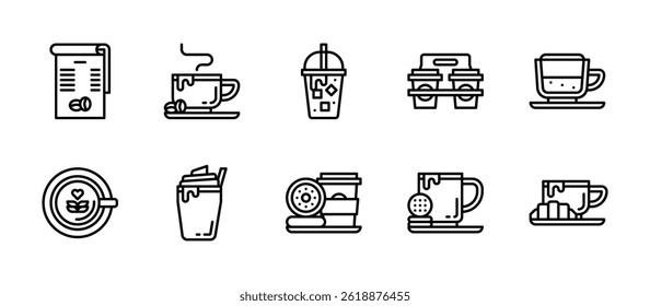 Herramientas de cafetería Menú Café Beber iconos. Esquema de estilo mínimo conjunto de iconos