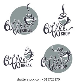 coffee shop, vector collection of lettering logo template with image of decorative cup