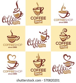 coffee shop, vector collection of  logo template with image of decorative cup