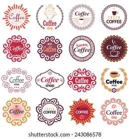 Coffee shop vector design elements in vintage style. Set of vector labels in hipster style.