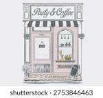 Coffee and coffee shop vector design. New York food club. Street cafe graphic print design for t shirt, apparel, posters, background and others.