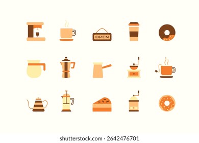 Iconos planos del Vector fijados para la marca del café o los menús
