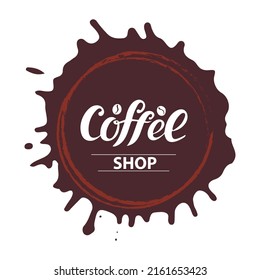 Café. Vektorhandschrift. Weiße Buchstaben mit Kaffeebohnen auf braunem Hintergrund. Digitale Illustration für Cafe Shop Verpackungen Werbeflyer Banner Poster Karte. Trendy.
