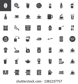 Coffee shop vector icons set, modern solid symbol collection, filled style pictogram pack. Signs, logo illustration. Set includes icons as coffee beans, latte, cappuccino, coffee maker, turkish cezve