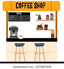 coffee shop vector illustration. inside cozy local cafe interior. Vector illustration of coffee shop coffee.