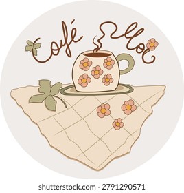 Coffee shop vector illustration, Retro mug logo art