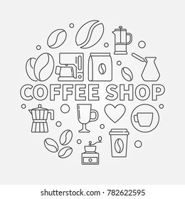 Coffee shop vector round concept illustration in thin line style