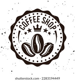 Coffee shop vector round monochrome emblem, badge, label, sticker or logo in vintage style isolated on white background with textures