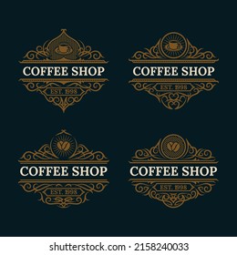 Coffee Shop Vintage Luxury Frame Logo Badge with Flourish Victorian Ornament