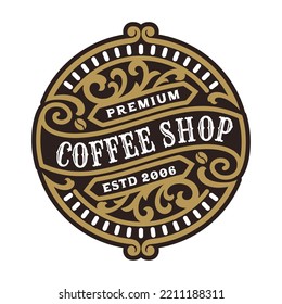 Coffee Shop Vintage Luxury Frame Logo Badge with Flourish Victorian Ornament