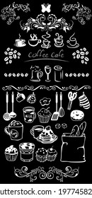 Coffee shop wall design There are desserts, cakes, milk, drinks and much more.