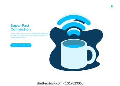 Coffee shop WiFi zone sign, Free Wi Fi. internet connection. flat illustration isometric wifi