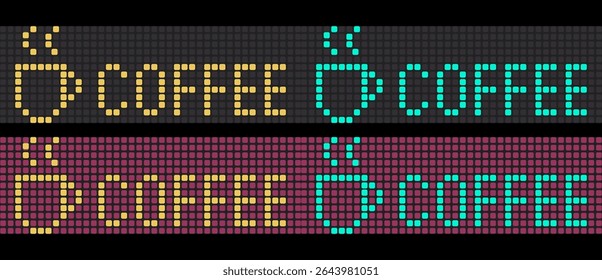 Sinal de CAFÉ em estilo de ponto LED com ícone de xícara de café. Design de luz brilhante e arrojado para temas de cafeteria.