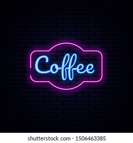 Coffee sign, neon text vector