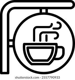 Coffee signboard icon. Coffee sign illustration. Rounded coffee signboard