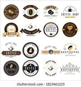 Coffee signs and labels collection. Retro and vintage coffee posters with various coffee cups and coffee beans. 