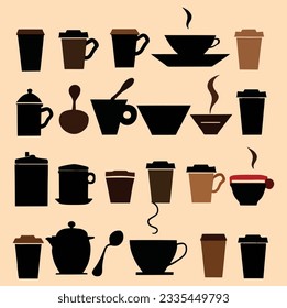 Coffee Silhouette Vector Art Icons.