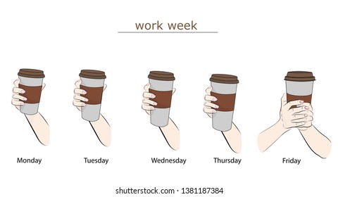 coffee size for each working day of the week. work week. vector illustration.