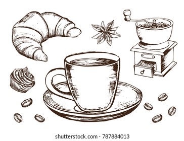 Coffee sketch icons set