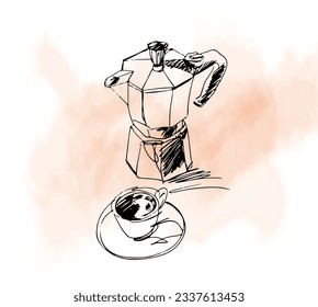coffee of sketch ink drawing for packaging, banner, poster, menu, promotion. coffee label vintage digital promotion. coffee of ink water colour vector