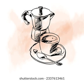 coffee of sketch ink drawing for packaging, banner, poster, menu, promotion. coffee label vintage digital promotion. coffee of ink water colour vector