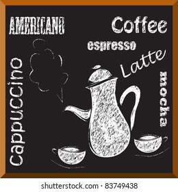 coffee sketch - coffee pot and two cups