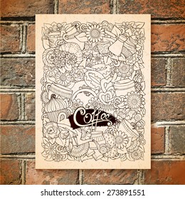 Coffee Sketchy Doodles. Hand-Drawn Vector Illustration. Coffee, Breakfast, Tea, Invite, Love Background. Coffee And Tea Design Template.