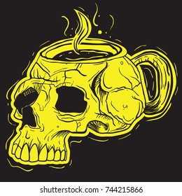 coffee skull cartoon illustration isolated on white