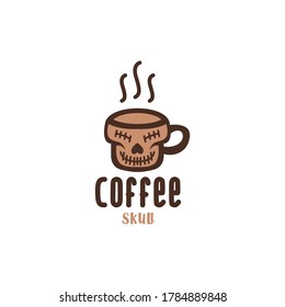 Coffee Skull mug Vector Logo with retro grunge badge for T-shirt Design and brand coffee shop