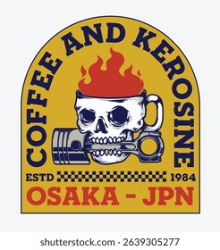 Coffee Skull Piston Vector Design Automotive Badge Illustration for Logo, T-shirt Design and Others