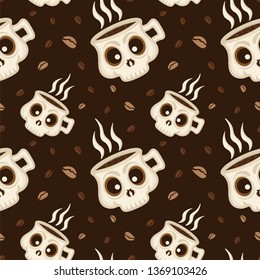 Coffee skull seamless pattern background