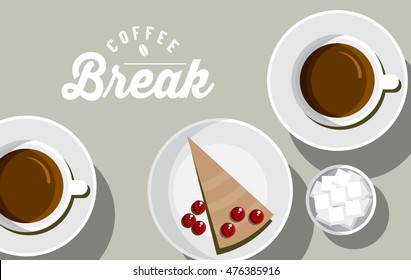 coffee and slice of cake/ coffee break vector/illustration