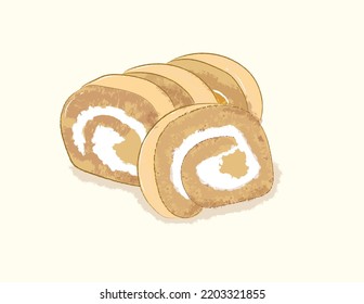 Coffee sliced roll cake in vector illustration art design