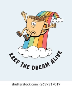 coffee slide rainbows retro cartoon illustration