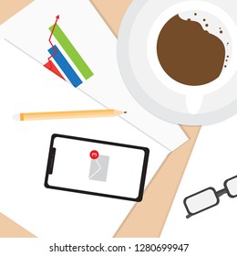 Coffee smartphone paper on the table business vector design