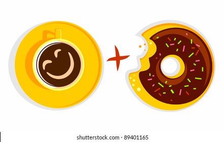 Coffee with smile plus donut with chocolate