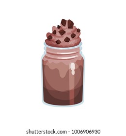 Coffee smoothie in glass jar, refreshment beverage cartoon vector Illustration