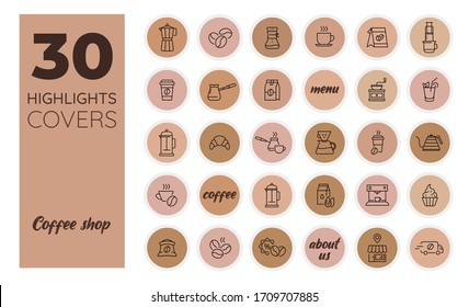 Coffee. Social media Instagram Highlights cover. Coffee shop icons. Vector
