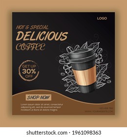 Coffee Social Media Post Template, Vector Social Media Post For Coffee.