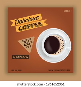 Coffee social media post template, vector social media post for coffee.
