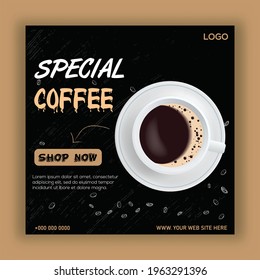 Coffee social media post template, vector social media post for coffee.