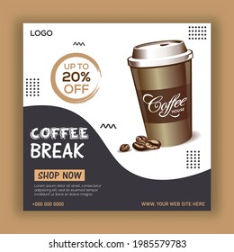 Coffee Social Media Post Template, Vector Social Media Post For Coffee.