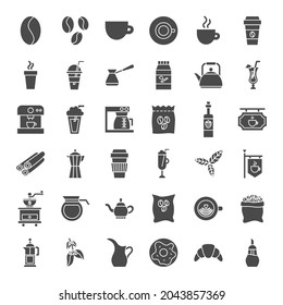 Coffee Solid Web Icons. Vector Set of Drink Glyphs.