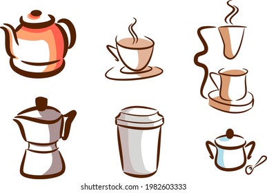 coffee and some objects related to coffe in minimalist style