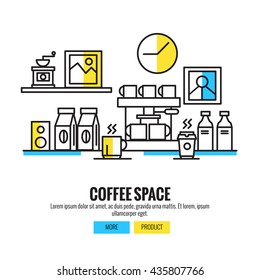  Coffee Space. Coffee Shop,coffee Bar,counter,background,flat Line Design Vector Illustration