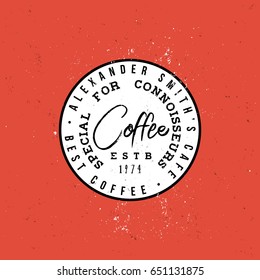 Coffee special for connoisseurs vintage round label, minimal and simple badge in retro style. Logo for branding, caffe, menu or other uses.