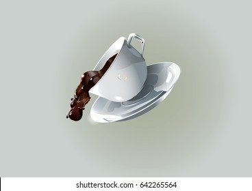 coffee spill from ceramic Cup. Vector illustration